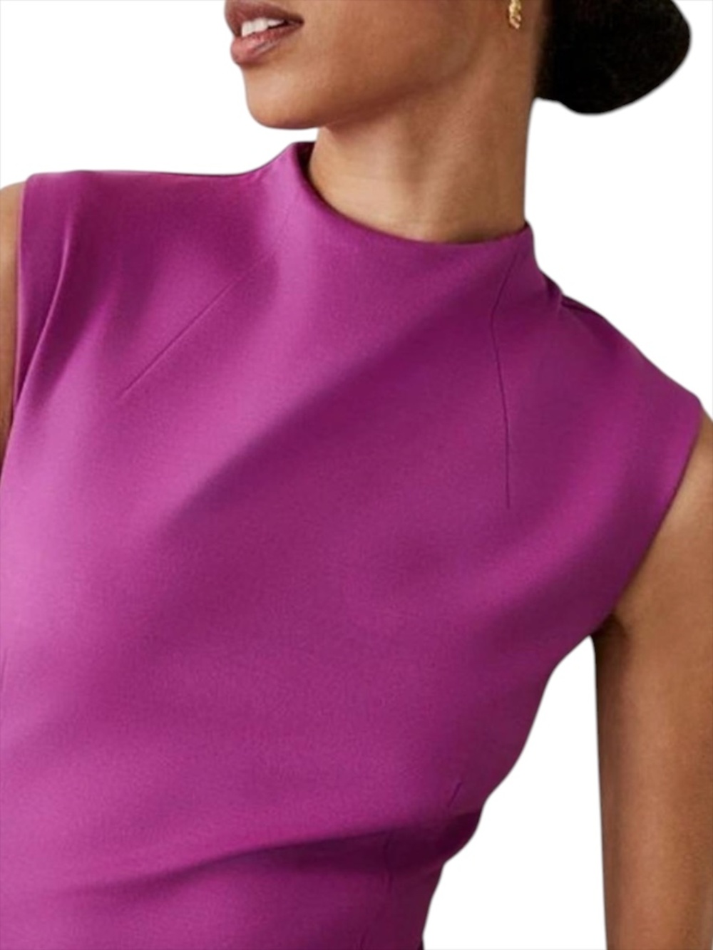Ann Taylor Ponte Mock Neck Sheath Midi Dress - Fuchsia Size 12P - Picture 3 of 10